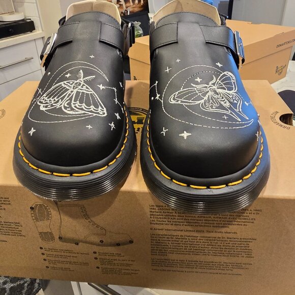 Dr. Martens Jorge II Celestial Moth Embroidered Black Leather Mules Men's Sz 12 - Picture 5 of 10